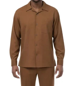 Long Sleeve Walking Suit 2 Piece Set with Flexible Waist Pants in Taupe