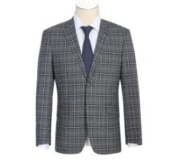 Lozano Collection - Men's 2 Piece Regular Fit Gray Check Pattern Suit
