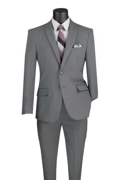 (46L, 46R) Medium Gray Slim Fit Men's 2 Piece Business Suit 2 Button