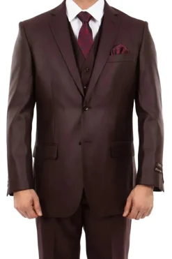 (42L, 42R) 3 Piece Modern Fit Suit - Burgundy