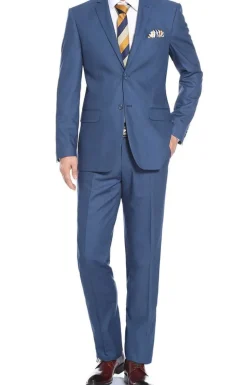 (38L,38R,40S,50R) Slim Fit 2 Piece Notch Lapel 2 Button Suit In Blue