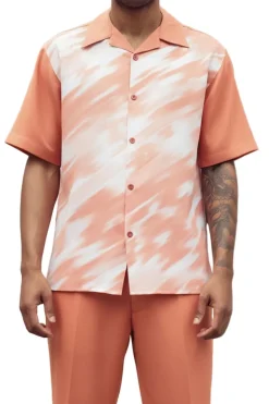 (L, 5XL) Apricot Abstract Print Walking Suit 2 Piece Short Sleeve Set