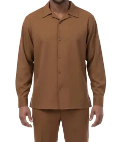 (L & 3XL) 2-Piece Long Sleeve Walking Suit Set - Taupe
