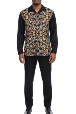 (M) Black and Gold Patterned Long Sleeve Walking Suit