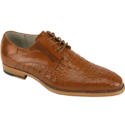 Mason Collection - Tan Alligator Texture Oxford Dress Shoes