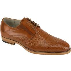 Mason Collection - Tan Alligator Texture Oxford Dress Shoes