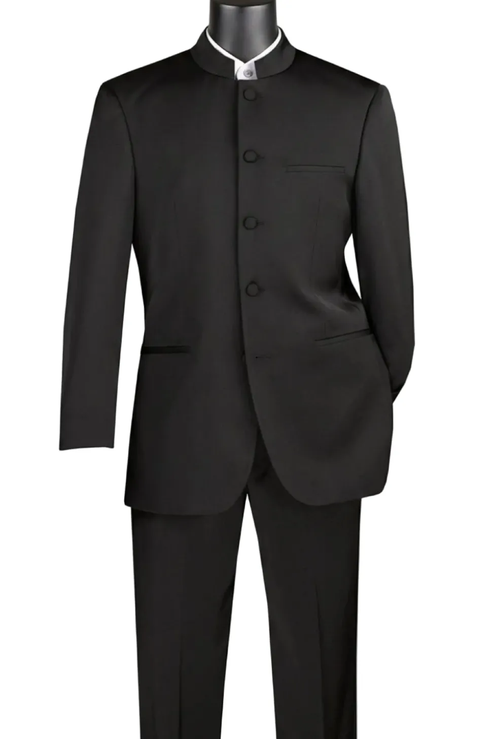 Master Collection - Regular Fit Men's 2 Piece Banded Collar Tuxedo Black