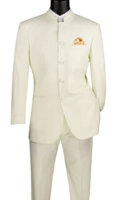 Master Collection - Regular Fit Men's 2 Piece Banded Collar Tuxedo Ivory