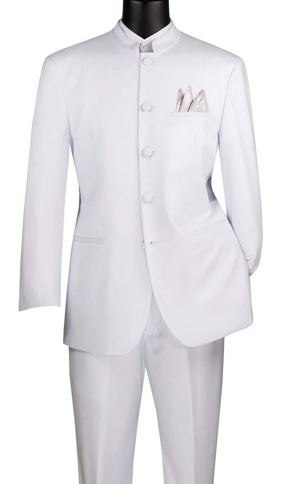 Master Collection - Regular Fit Men's 2 Piece Banded Collar Tuxedo White