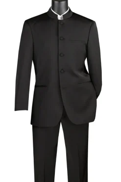 Master Collection - Regular Fit Men's 2 Piece Banded Collar Tuxedo Black