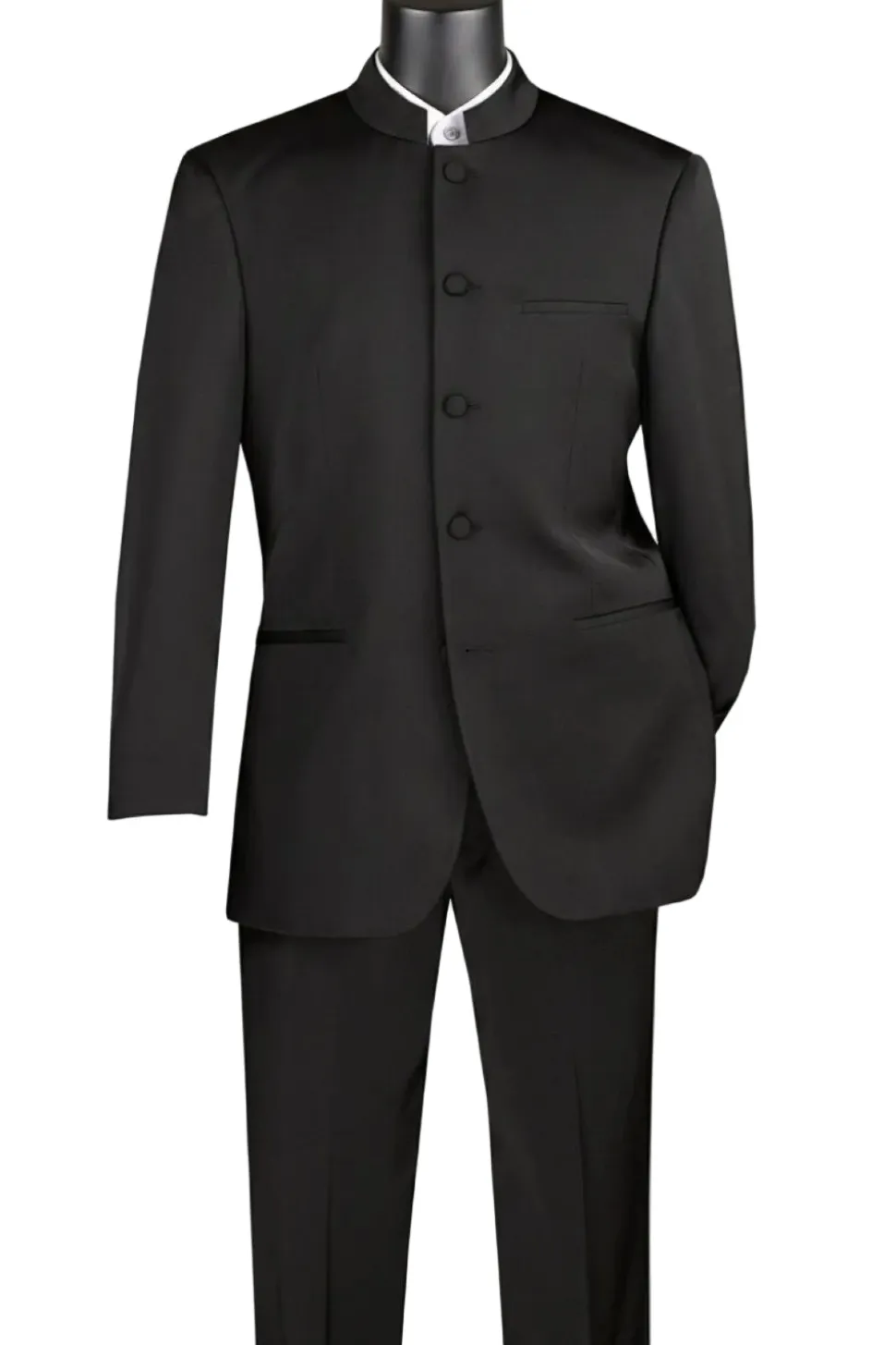 Master Collection - Regular Fit Men's 2 Piece Banded Collar Tuxedo Black
