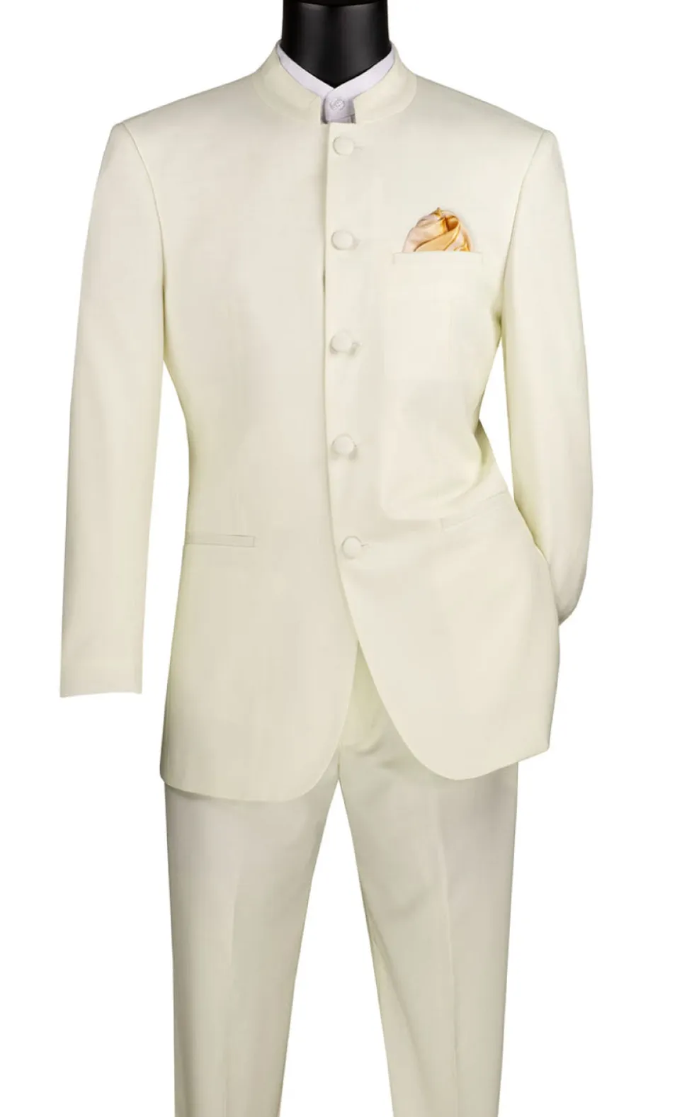 Master Collection - Regular Fit Men's 2 Piece Banded Collar Tuxedo Ivory