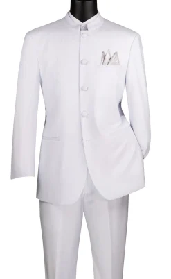 Master Collection - Regular Fit Men's 2 Piece Banded Collar Tuxedo White