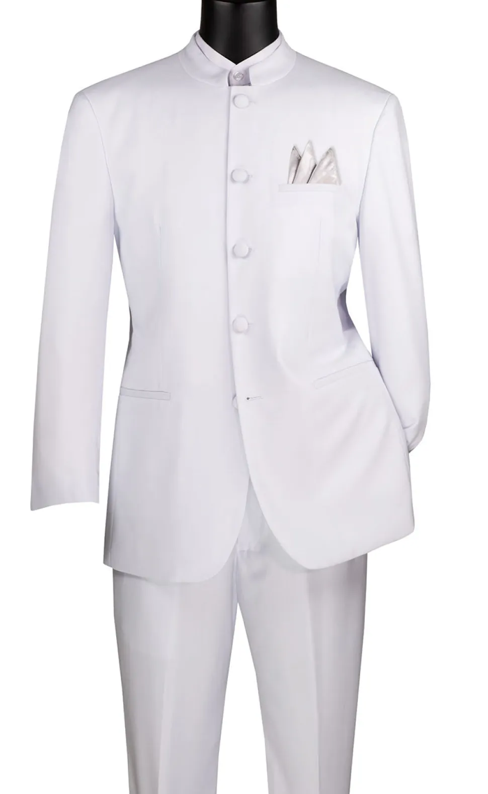 Master Collection - Regular Fit Men's 2 Piece Banded Collar Tuxedo White
