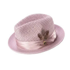 Mauve Solid Color Pinch Braided Fedora With Matching Satin Ribbon