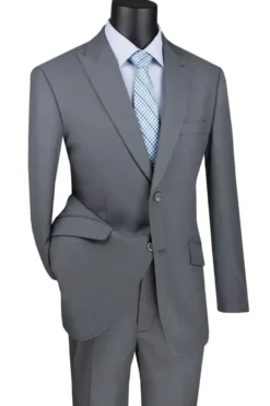 Medium Gray Modern Fit 2 Piece Suit Textured Solid with Peak Lapel