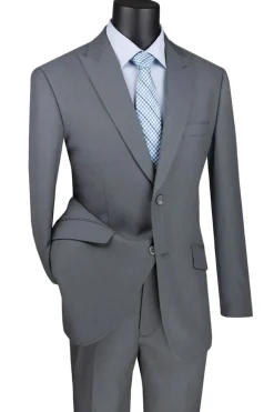 Medium Gray Modern Fit 2 Piece Suit Textured Solid with Peak Lapel