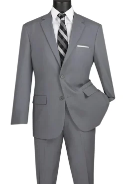Medium Gray Regular Fit Men's 2 Piece Business Suit 2 Button