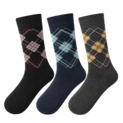 Men's 3 Pack Check Diamond Pattern Crew Socks - Black/Gray/Navy