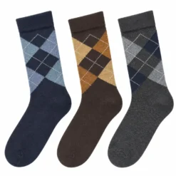 Men's 3 Pack Classic Diamond Pattern Crew Socks - Navy/Brown/Gray