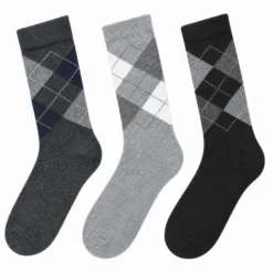 Men's 3 Pack Classic Diamond Pattern Crew Socks - Gray/Charcoal/Black