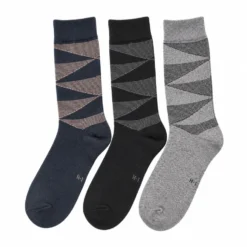 Men's 3 Pack Triangle Pattern Crew Socks - Charcoal/Gray/Black