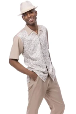 Men's 2 Piece Beige Floral Walking Suit