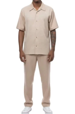 Men's 2 Piece Beige Tonal Check Pattern Walking Suit