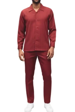 Men’s 2 Piece Cognac Textured Pattern Long Sleeve Walking Suit