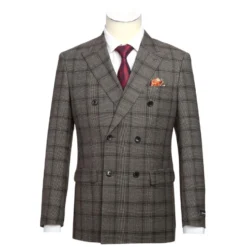 Men's 2 Piece Double Breasted Wool Blend Brown Slim Fit Suit