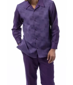 Men’s 2 Piece Grape Check Jacquard Pattern Long Sleeve Walking Suit