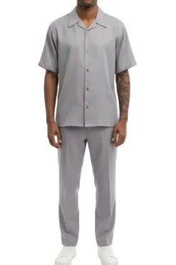 Men's 2 Piece Gray Textured Walking Suit