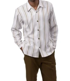 Men’s 2 Piece Olive Vertical Stripe Pattern Long Sleeve Walking Suit