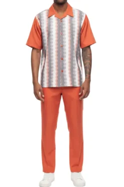 Men’s 2 Piece Salmon Wave Pattern Walking Suit