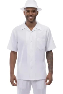 Men's 2 Piece Walking Suit Summer Short Sleeves in White
