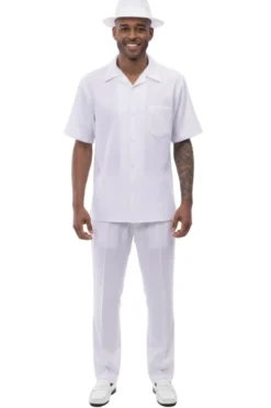 Men's 2 Piece Walking Suit Summer Short Sleeves in White