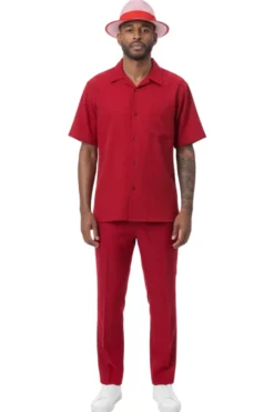Men's 2 Piece Walking Suit Summer Short Sleeves in Red