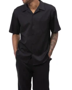 Men's 2 Piece Walking Suit Summer Short Sleeves in Black