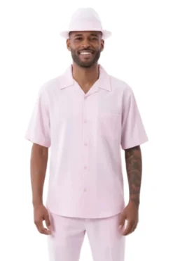 Men's 2 Piece Walking Suit Summer Short Sleeves in Pink