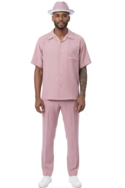 Men's 2 Piece Walking Suit Summer Short Sleeves in Blush