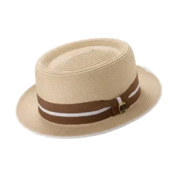 Men's Beige Pork Pie Style Braided Hat