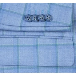 Men's Blue Classic Fit 100% Wool Plaid Blazer