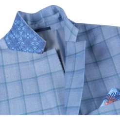 Men's Blue Classic Fit 100% Wool Plaid Blazer