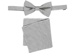 Men's Bow Tie and Hanky Accessory Set in Black White Dot