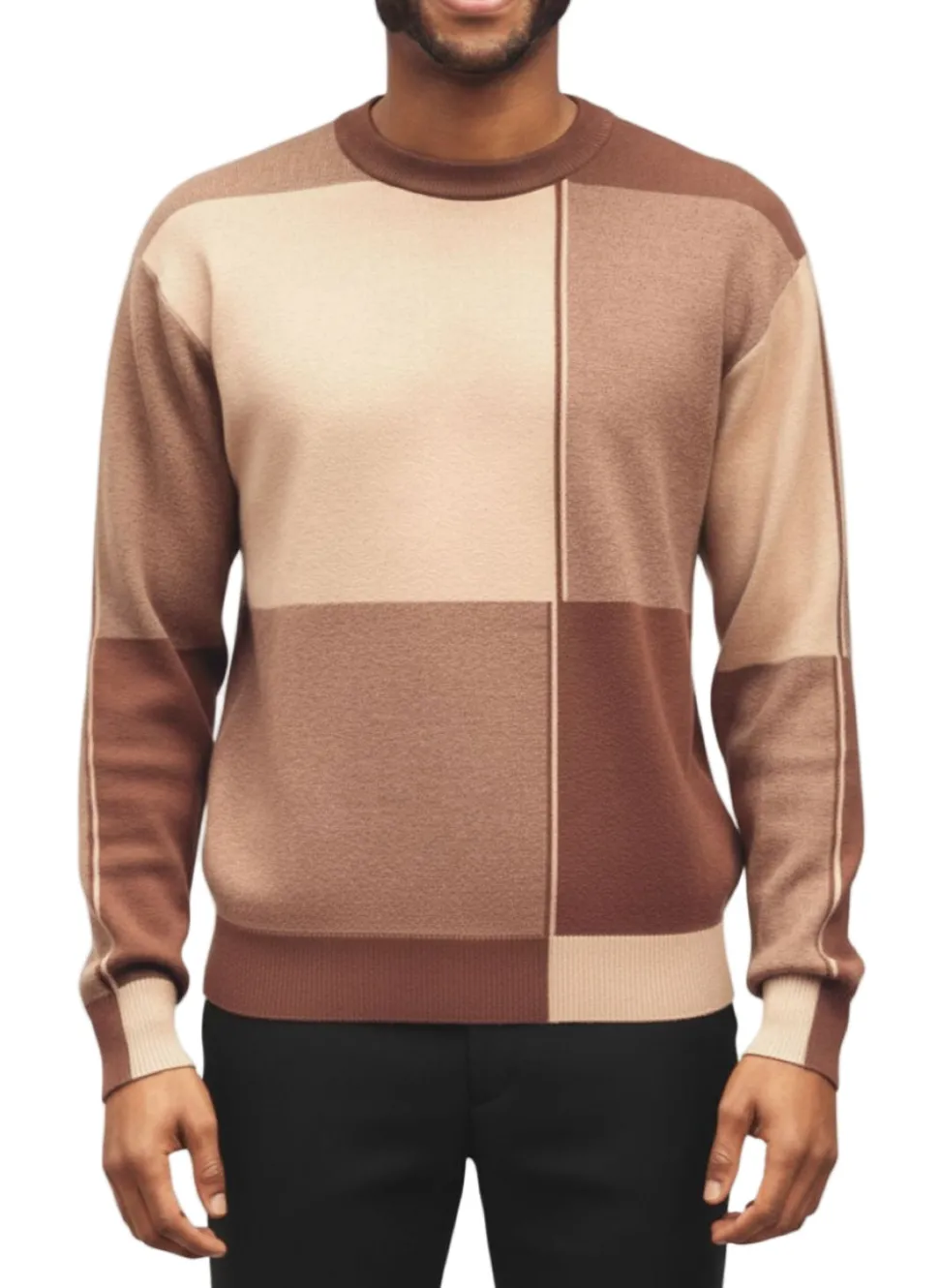 Men's Color Block Knit Sweater - Brown/Beige