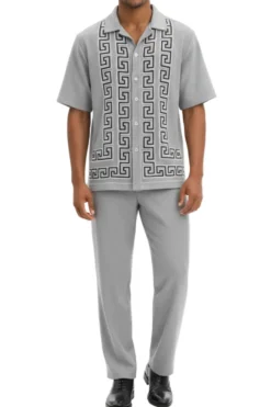 Men's Gray Meander Pattern 2 Piece Walking Suit Set