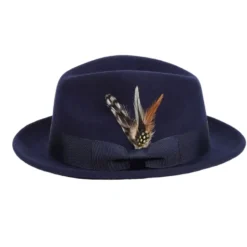 Men's Navy Wool Felt Fedora Hat Snap Brim Crushable