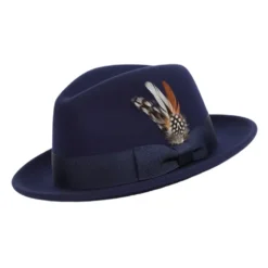 Men's Navy Wool Felt Fedora Hat Snap Brim Crushable