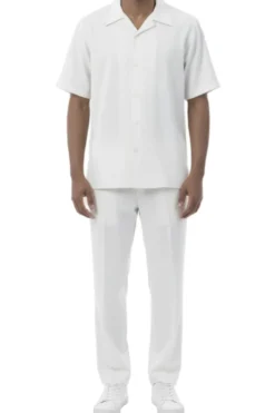 Men's 2-Piece Short Sleeve Summer Walking Suit Set - Off White