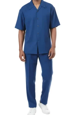 Men's 2-Piece Short Sleeve Summer Walking Suit Set - Sapphire